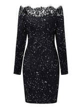 Women‘s Party Dress Wedding Guest Dress Lace Dress Bodycon Black Long Sleeve Pure Color Lace Fall Spring Off Shoulder Party Winter Dress Evening Party  S M L XL XXL